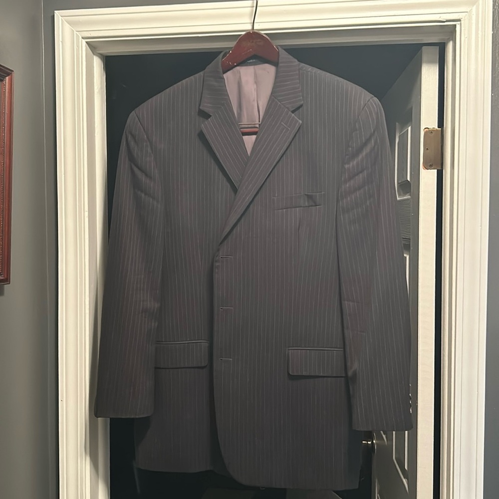 Men’s Chaps sport coat size 46L color: grey with strips. Great condition!